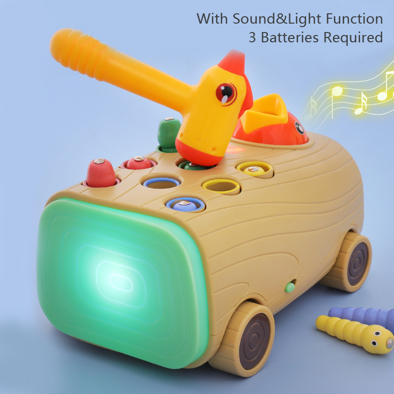 Children&s early education educational toys woodpecker insect catching games children&s music light hammer music
